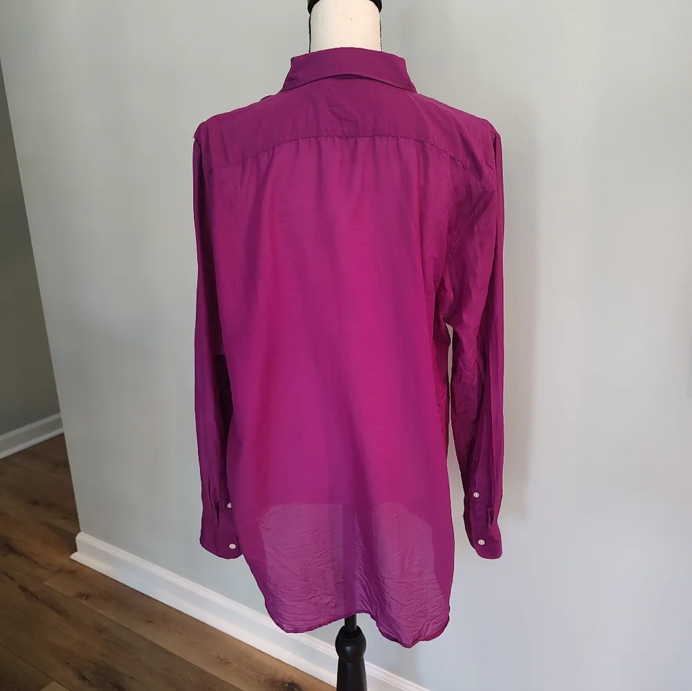 Lauren Ralph Lauren Magenta Pintuck Cotton Silk Blend Button Down Size 16 - Picture 5 of 9